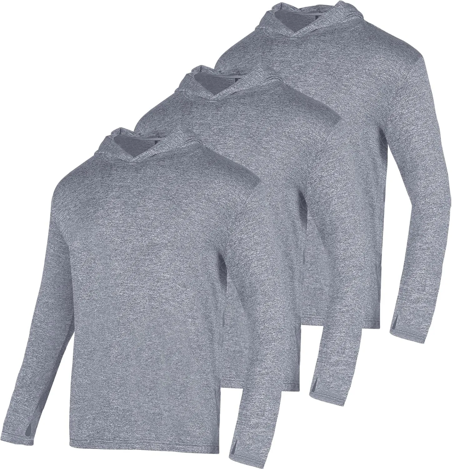 3 Pack Men's Sun Protection Hoodie UPF 30  Long Sleeve Rash Guard Tee Moisture Wicking Pullover T-Shirts