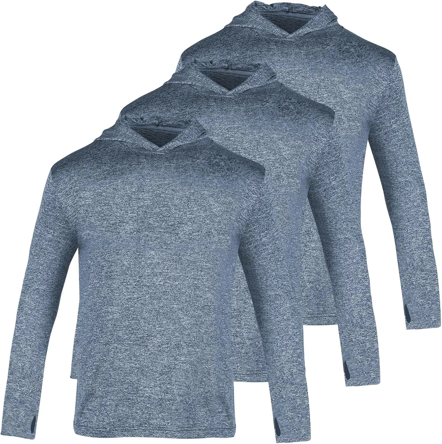 3 Pack Men's Sun Protection Hoodie UPF 30  Long Sleeve Rash Guard Tee Moisture Wicking Pullover T-Shirts