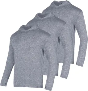 3 Pack Men's Sun Protection Hoodie UPF 30  Long Sleeve Rash Guard Tee Moisture Wicking Pullover T-Shirts
