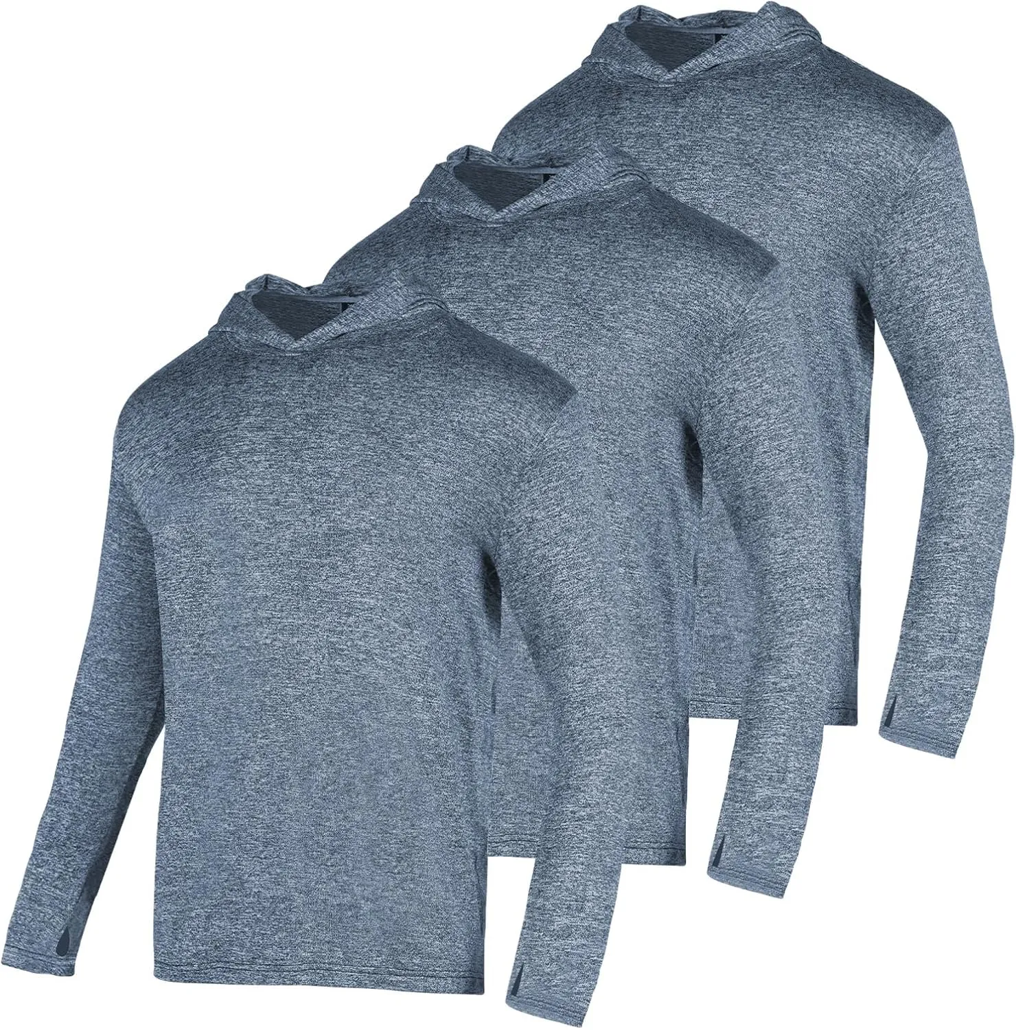 3 Pack Men's Sun Protection Hoodie UPF 30  Long Sleeve Rash Guard Tee Moisture Wicking Pullover T-Shirts