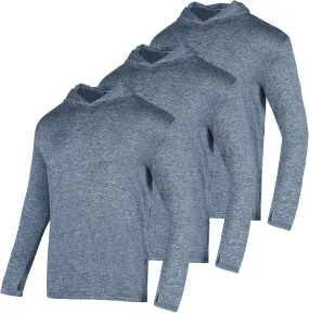 3 Pack Men's Sun Protection Hoodie UPF 30  Long Sleeve Rash Guard Tee Moisture Wicking Pullover T-Shirts