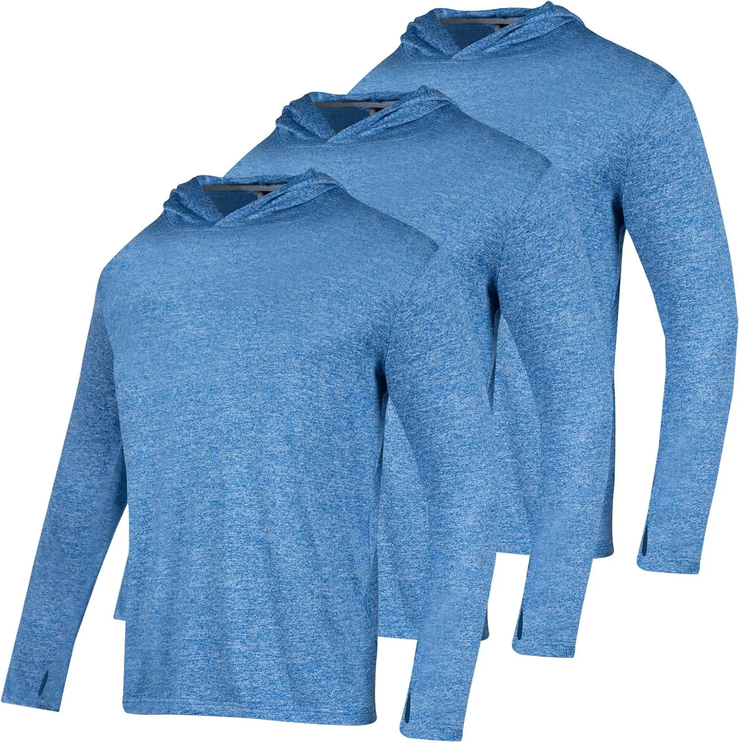 3 Pack Men's Sun Protection Hoodie UPF 30  Long Sleeve Rash Guard Tee Moisture Wicking Pullover T-Shirts
