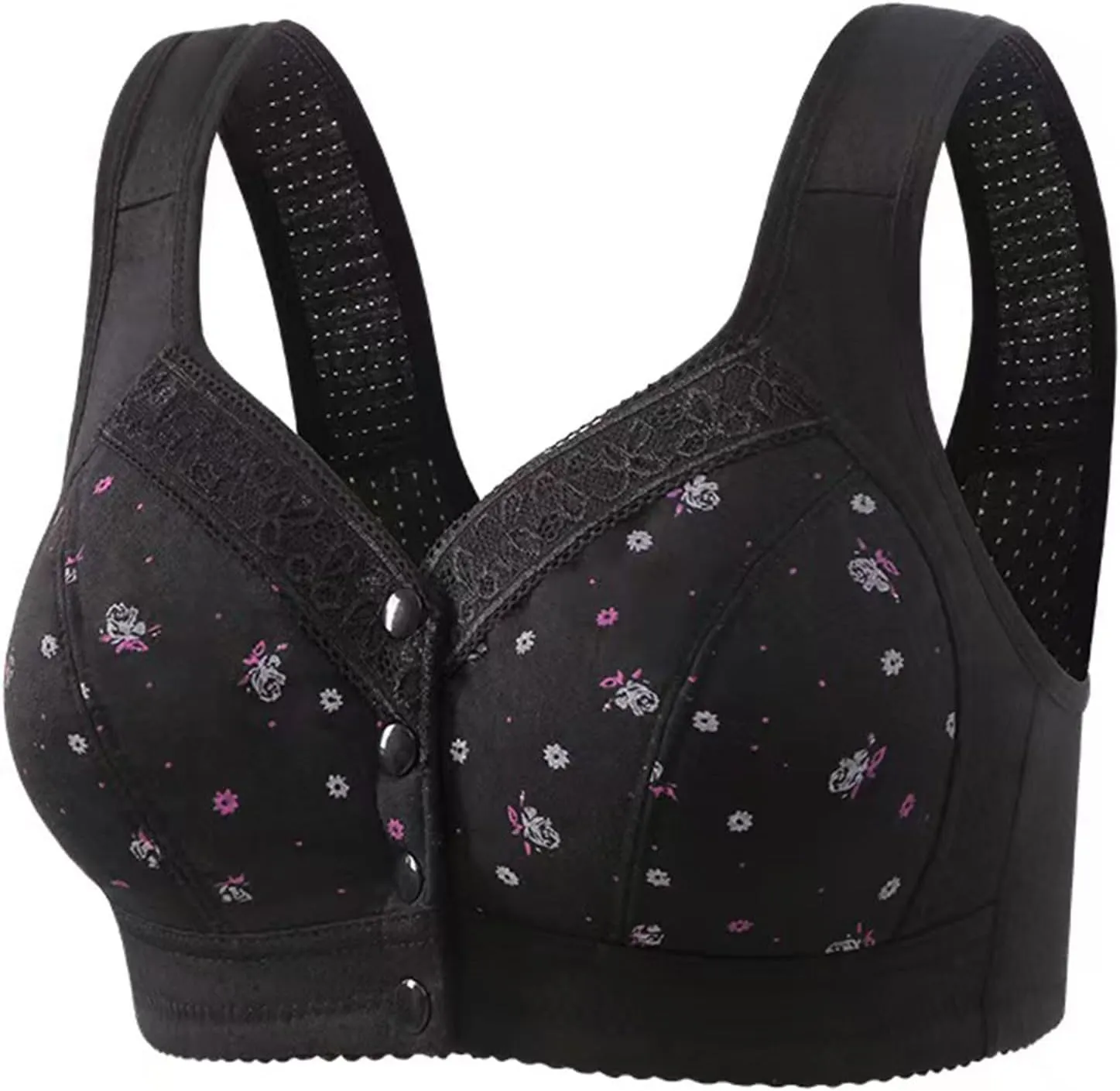 5Packs Women's Daisy Bra Front Closure Bralettes Sports Push Up Bras No Underwire High Support Front Snaps Underwear