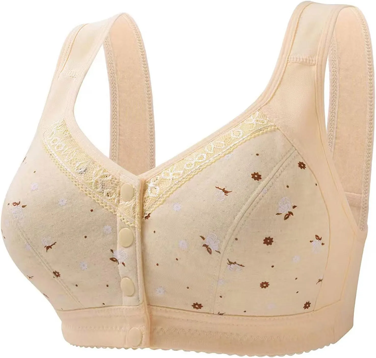 5Packs Women's Daisy Bra Front Closure Bralettes Sports Push Up Bras No Underwire High Support Front Snaps Underwear