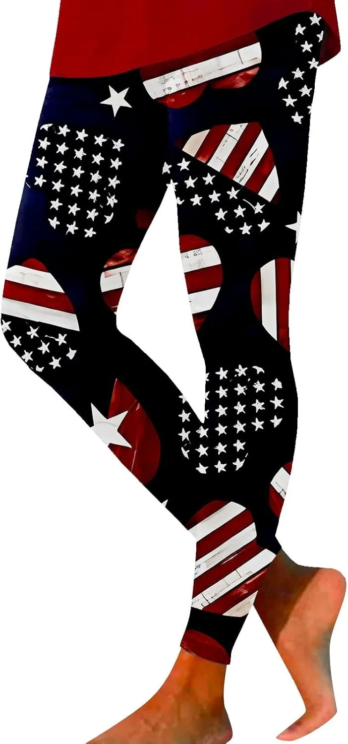 aihihe Women's USA Flag Print Leggings 4th of July Independent Day Yoga Pants Gym Workout Quick Dry Compression Tights