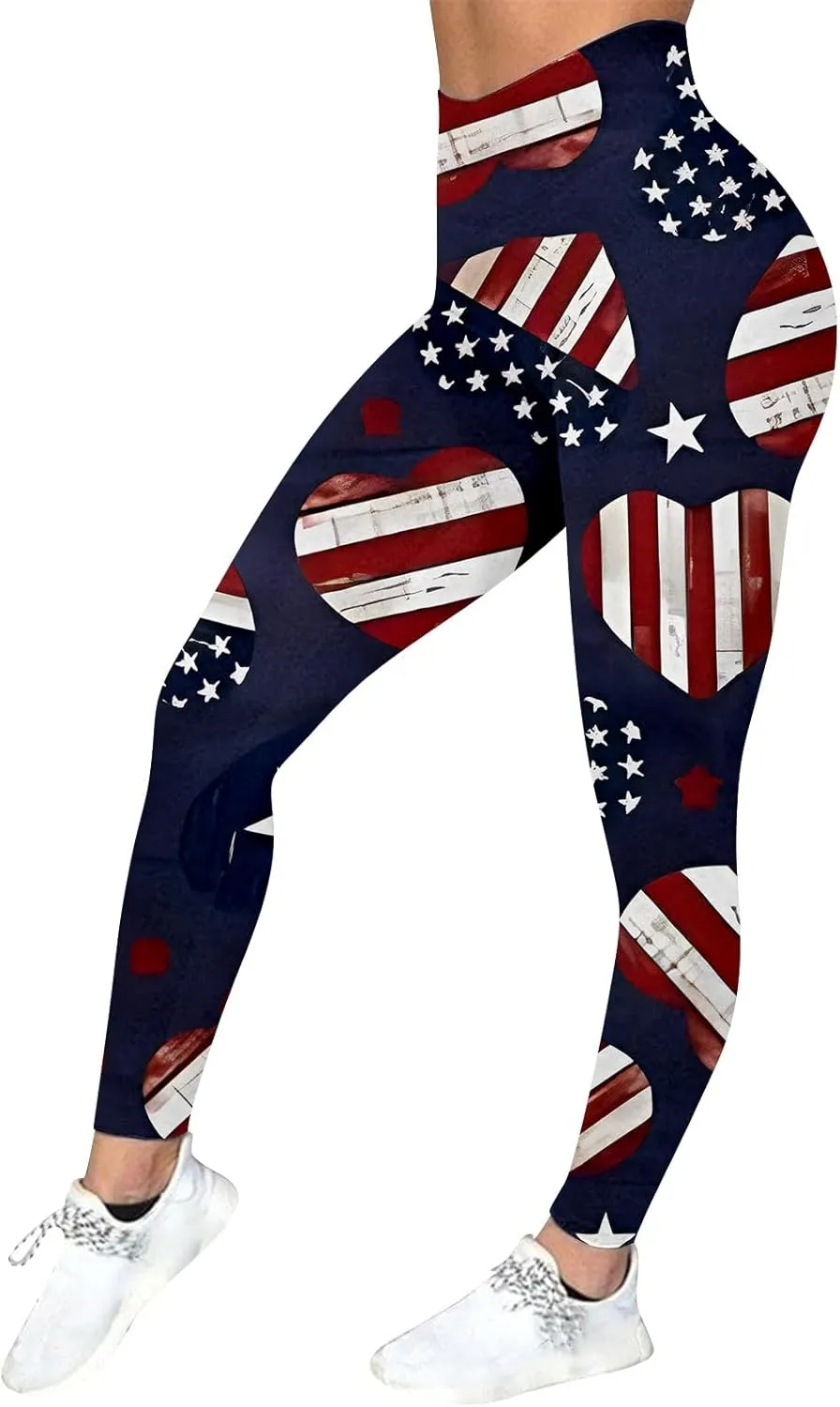 aihihe Women's USA Flag Print Leggings 4th of July Independent Day Yoga Pants Gym Workout Quick Dry Compression Tights