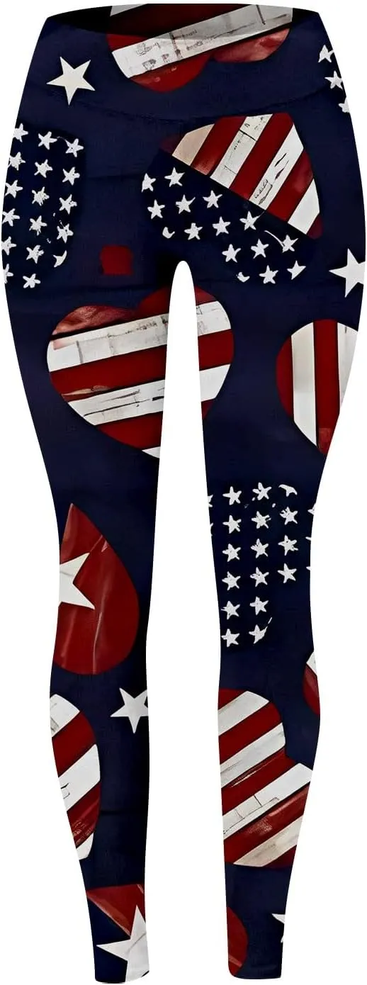aihihe Women's USA Flag Print Leggings 4th of July Independent Day Yoga Pants Gym Workout Quick Dry Compression Tights