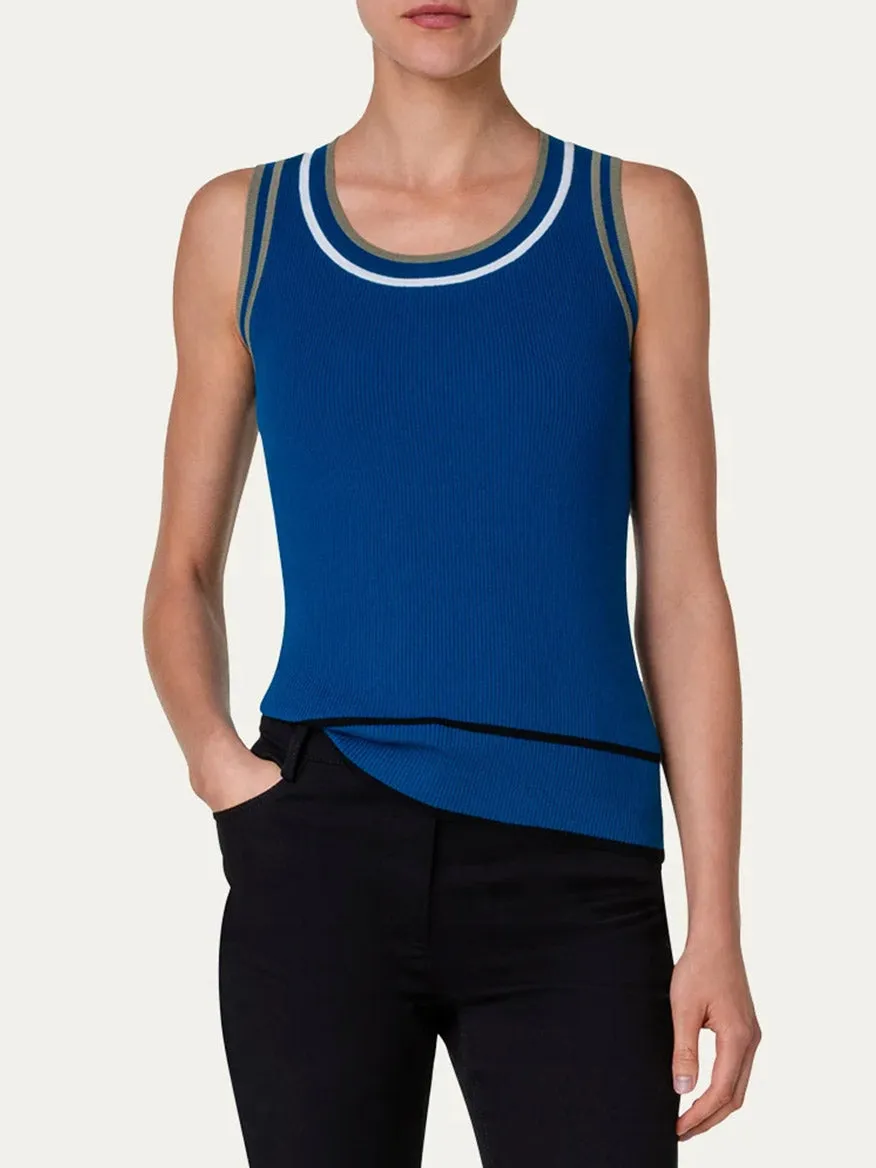 Akris Punto Colorblock Rib Knit Tank Top in Ink Multi
