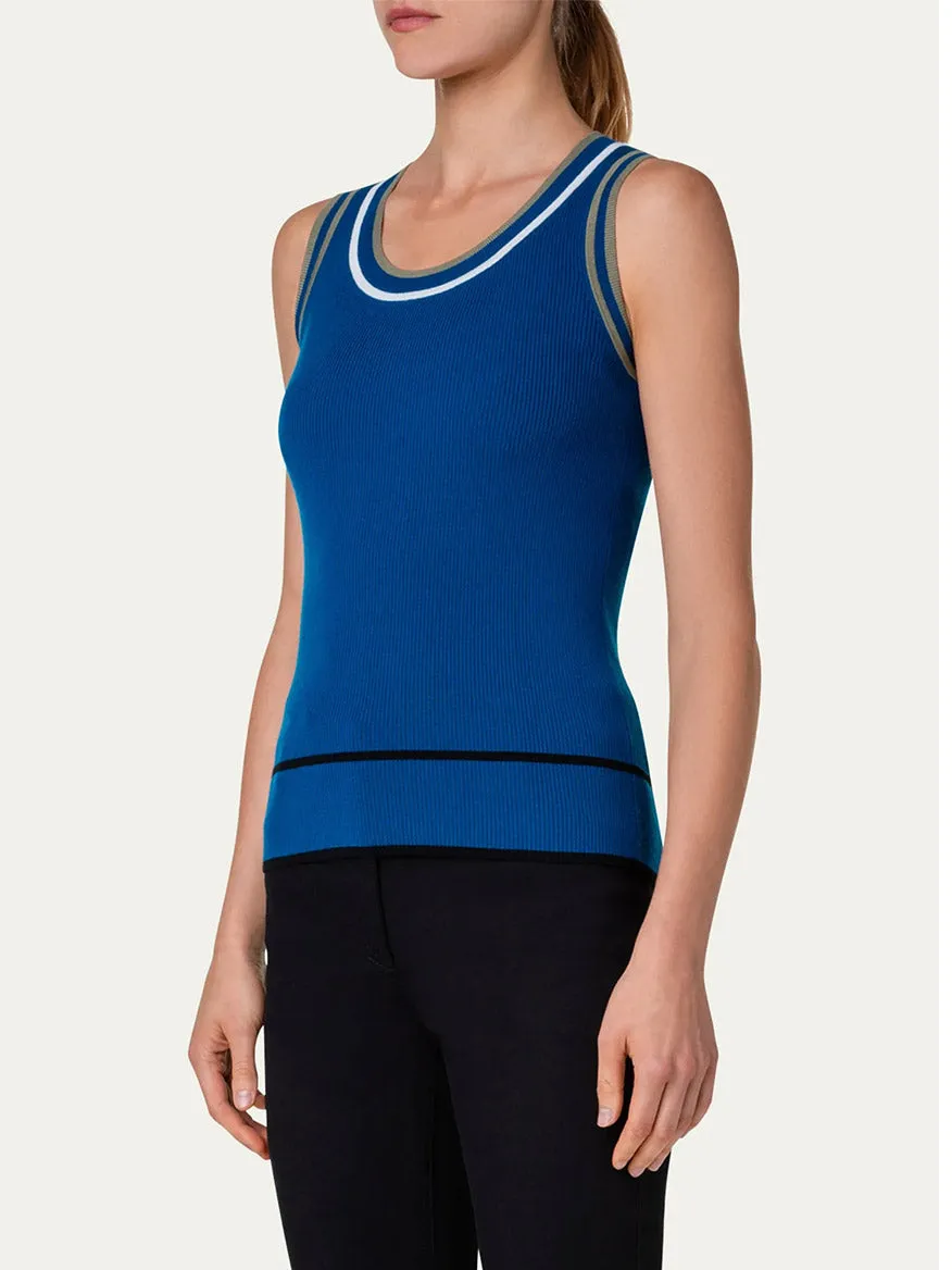 Akris Punto Colorblock Rib Knit Tank Top in Ink Multi