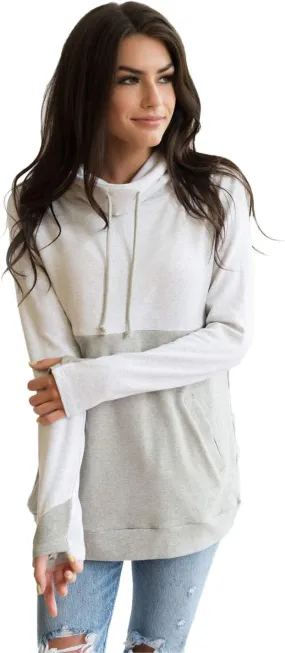 Cowl Neck Colorblock Nursing Pullover Top - Gray/Light Gray