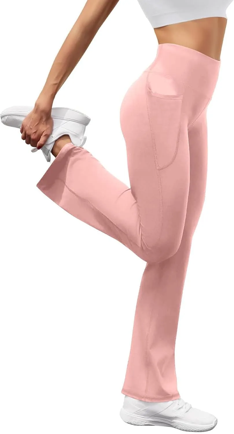 Flared Leggings for Women Tummy Control High Waisted Butt Lifting Leggings Plus Size Yoga Pants with Pockets