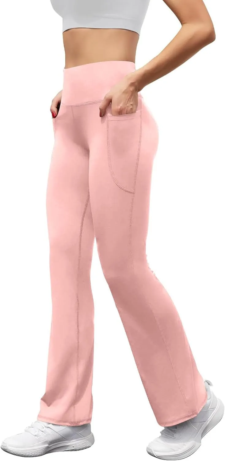 Flared Leggings for Women Tummy Control High Waisted Butt Lifting Leggings Plus Size Yoga Pants with Pockets