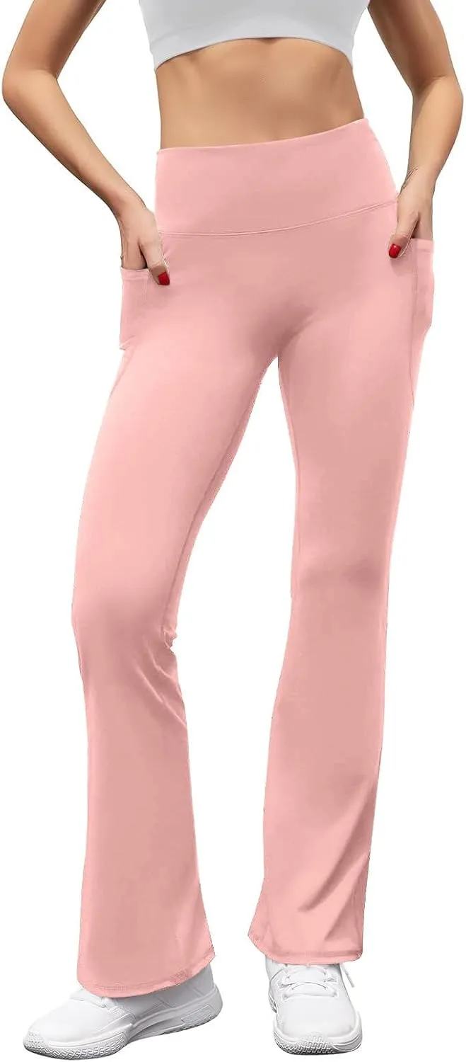 Flared Leggings for Women Tummy Control High Waisted Butt Lifting Leggings Plus Size Yoga Pants with Pockets