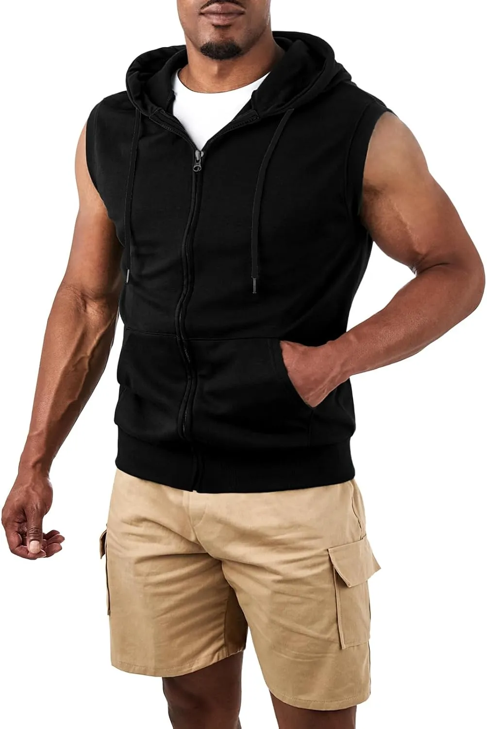 Ohoo Men's Workout Hooded Tank Tops Muscle Cut Off Sleeveless Gym Hoodies