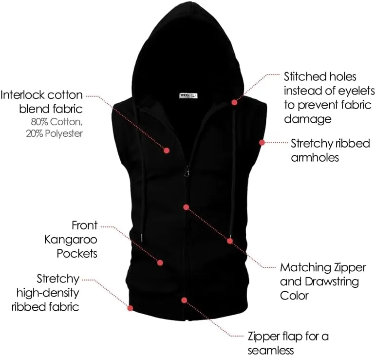 Ohoo Men's Workout Hooded Tank Tops Muscle Cut Off Sleeveless Gym Hoodies