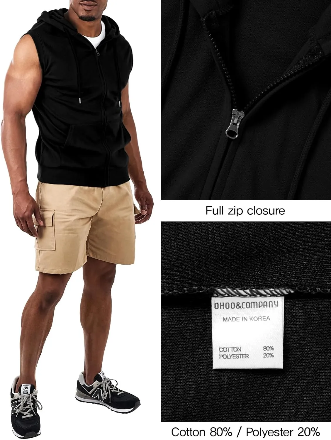 Ohoo Men's Workout Hooded Tank Tops Muscle Cut Off Sleeveless Gym Hoodies