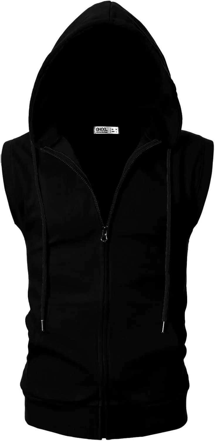Ohoo Men's Workout Hooded Tank Tops Muscle Cut Off Sleeveless Gym Hoodies