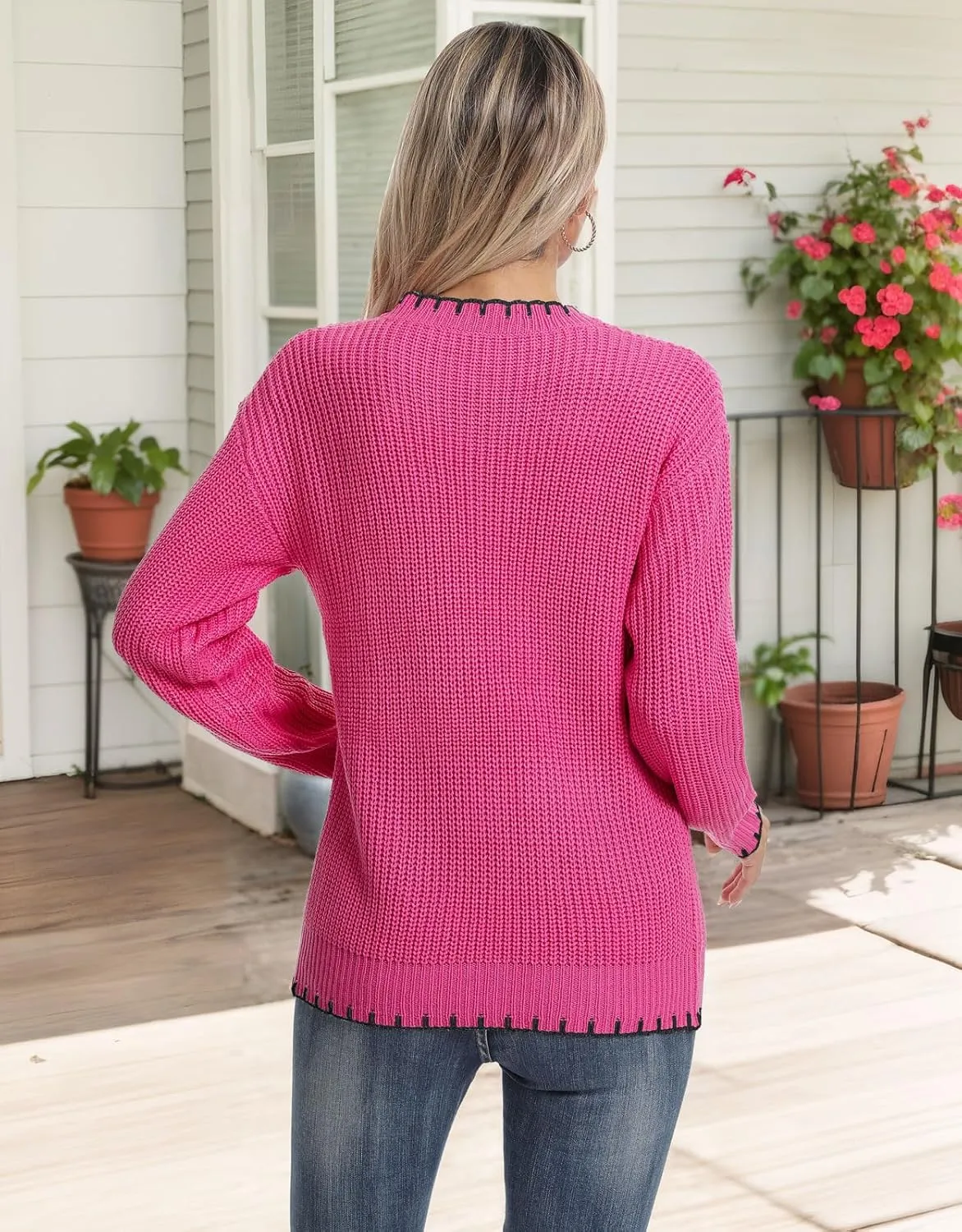 shermie Women's Star Graphic Knitted Pullover Sweaters Long Sleeve Crew Neck Casual Sweater
