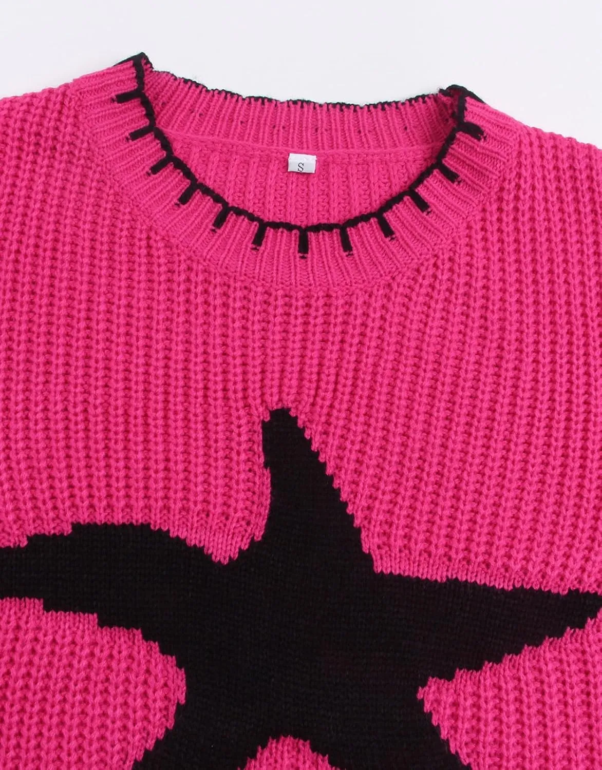 shermie Women's Star Graphic Knitted Pullover Sweaters Long Sleeve Crew Neck Casual Sweater