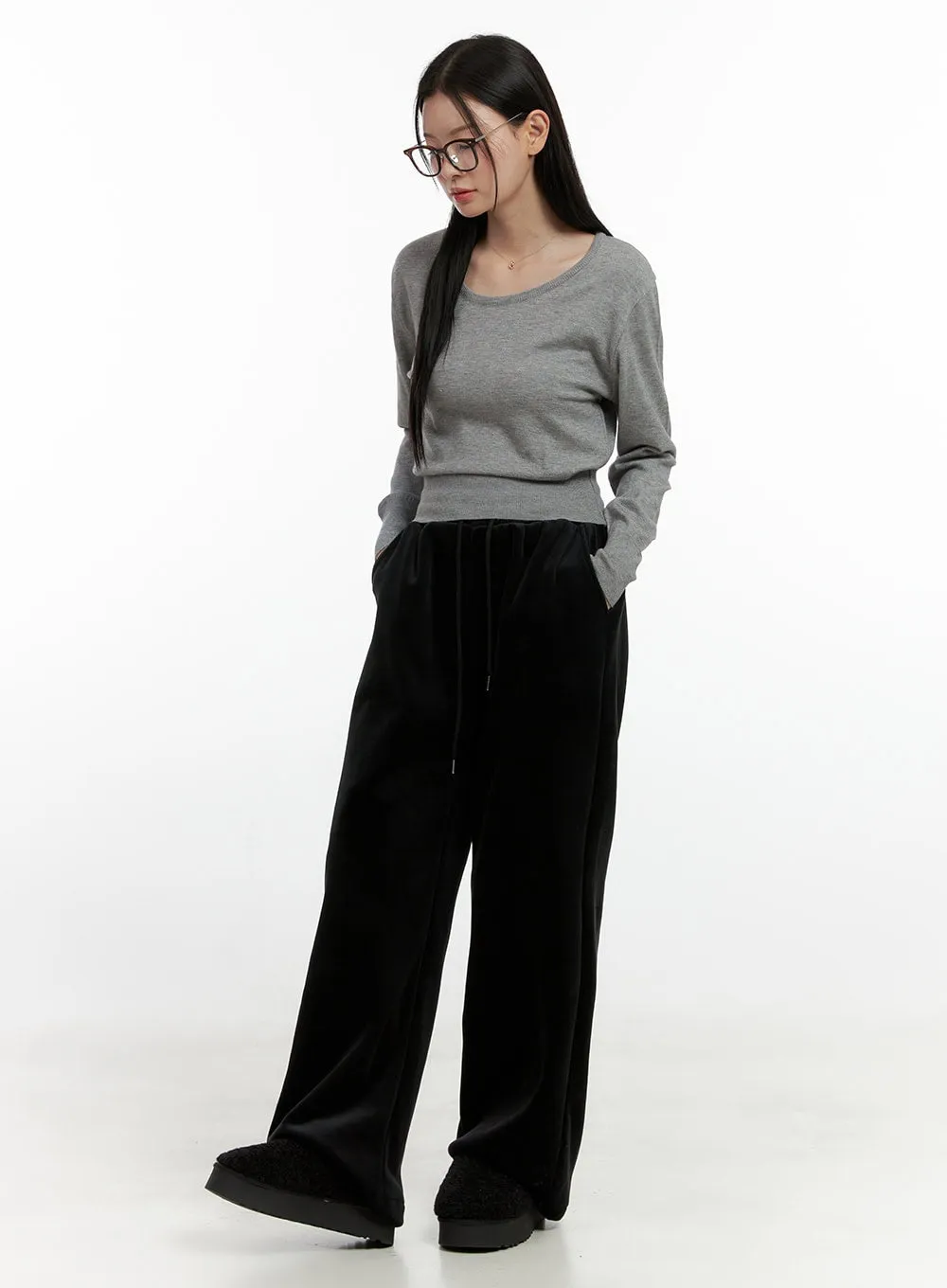 Velvet Drawstring Wide-Fit Sweatpants ON408